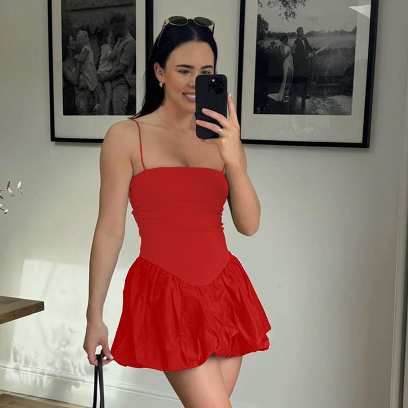 Femme Spaghetti-stropper Flared Mini Kjole Stilla