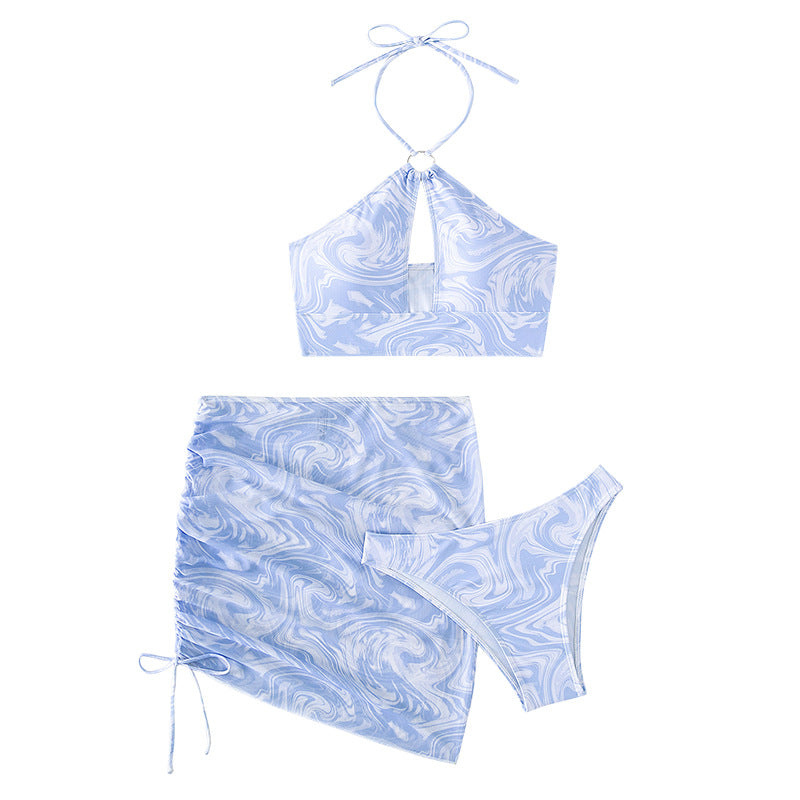 Dame Crop-Bikini-Sæt med legende marmor-design Skovae