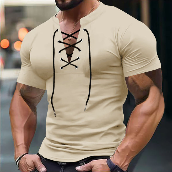 Herrer kortærmet henley-shirt med moderigtig snøredesign og kropsnær pasform Stilla