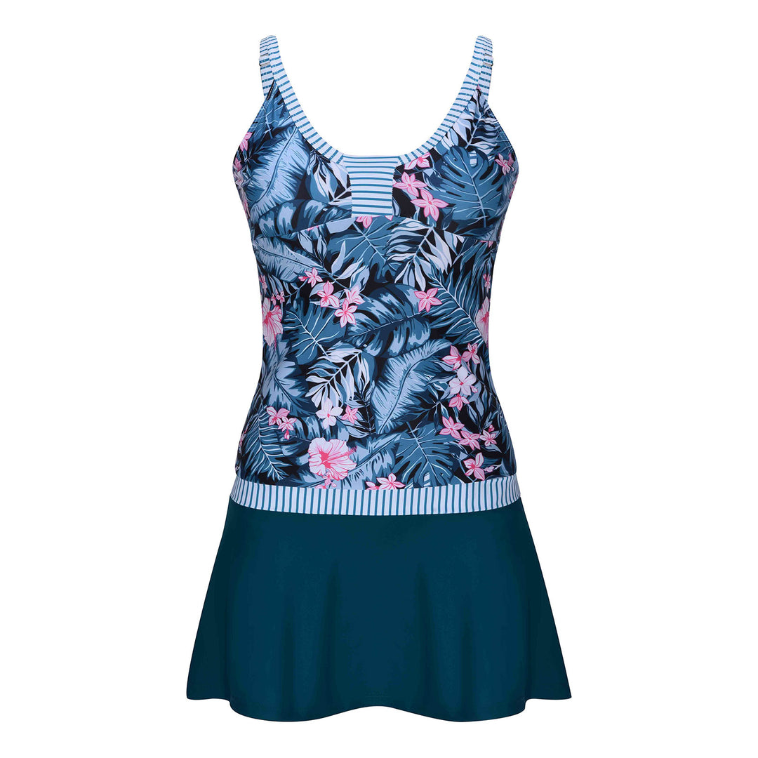 Dame Bade-Blusenset med floralt design og figursyet nederdel Stilla