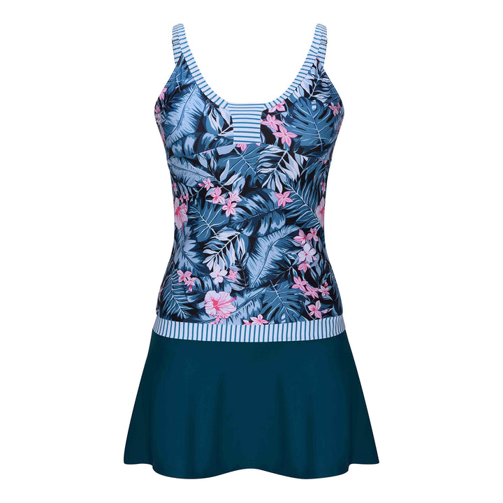 Dame Bade-Blusenset med floralt design og figursyet nederdel Stilla