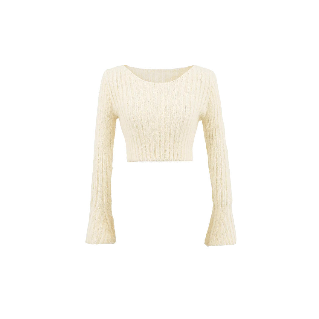 Dame moderigtig Crop-Top med brede ærmer og blødt struktureret materiale Stilla
