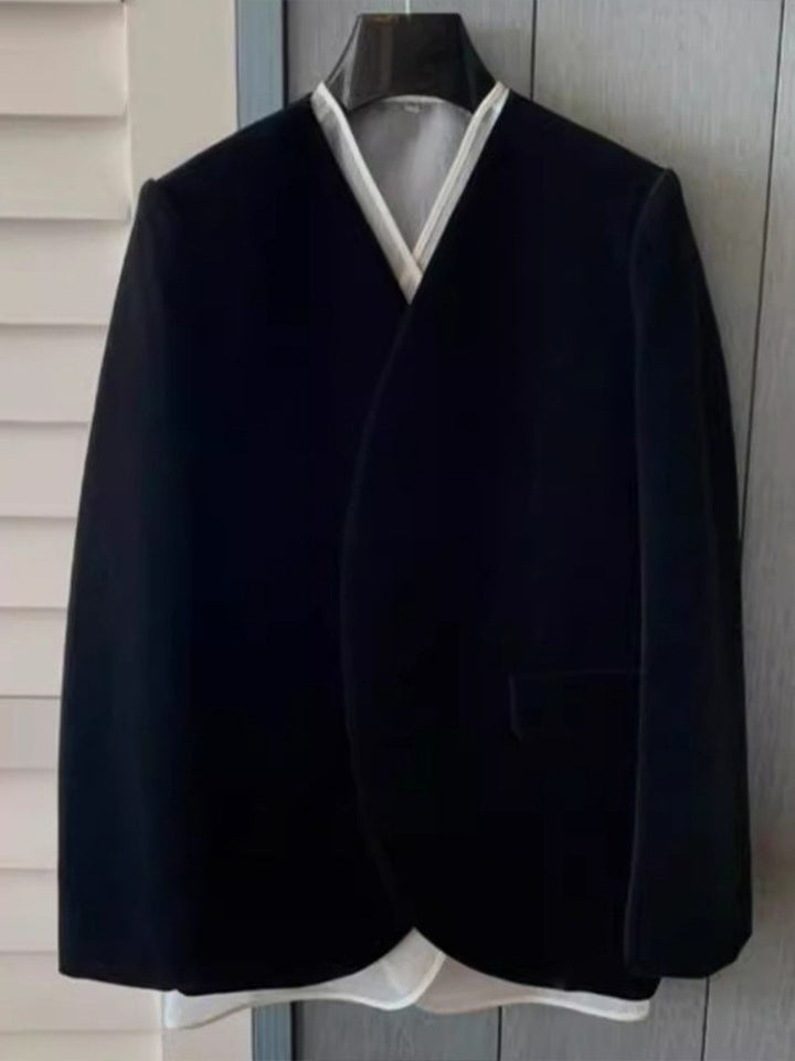 Dame Elegant skåret uldblazer med unikt omslag design Stilla