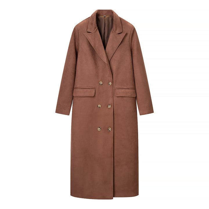 Dame Elegant Lang Frakke med Dobbeltryk Knaplukning og Praktisk Slags Stilla
