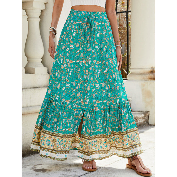 Femme Bohemian Floral Maxi Skirt med høj slids Stilla