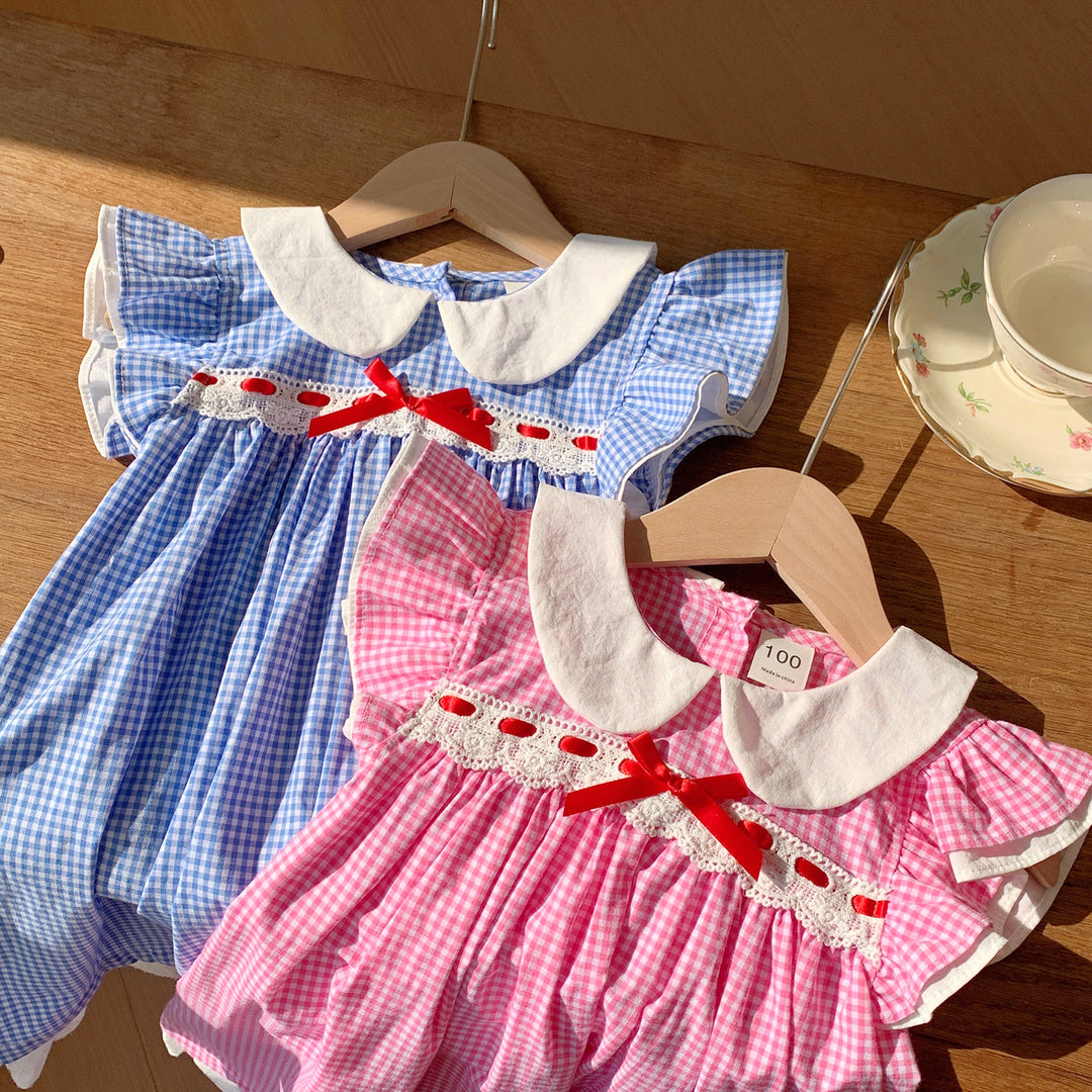 Pige vintage-inspireret gingham-kjole med broderede detaljer Stilla