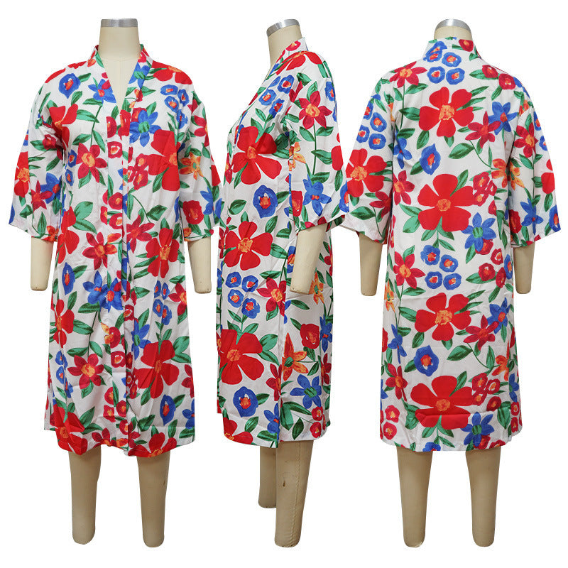 Dame Modisch Kimono med farverigt blomstertryk Stilla