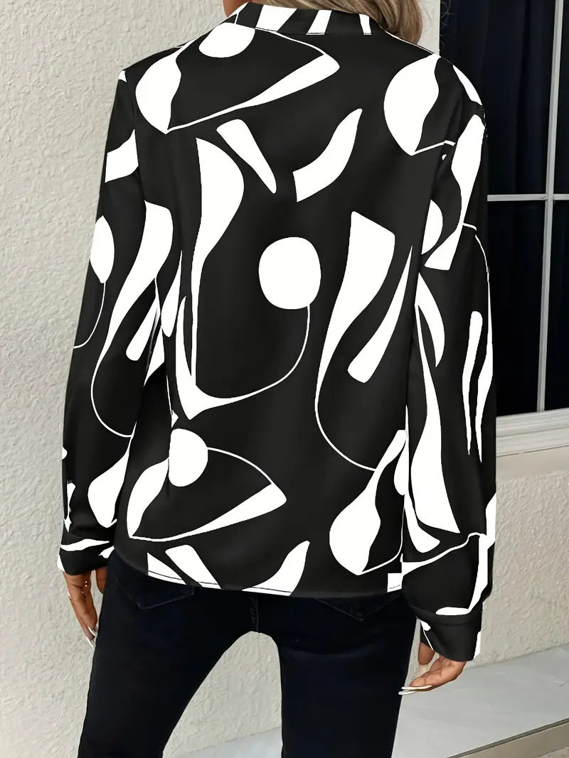 Dame Mode Bluse med grafisk design og fin stående krave Stilla