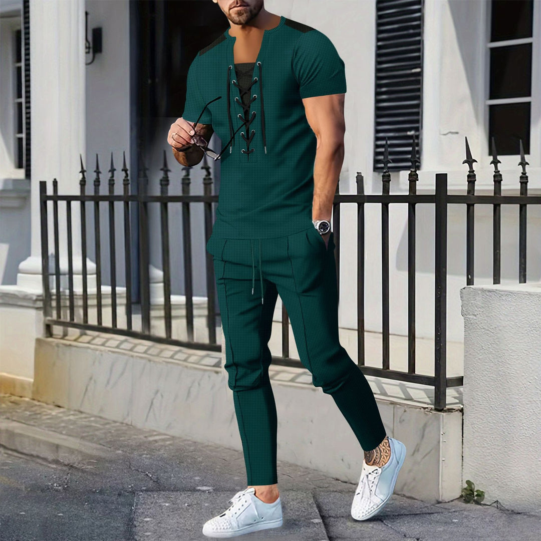 Herrer afslappet Lace-Up T-Shirt med moderne snit og kropsnær pasform Stilla