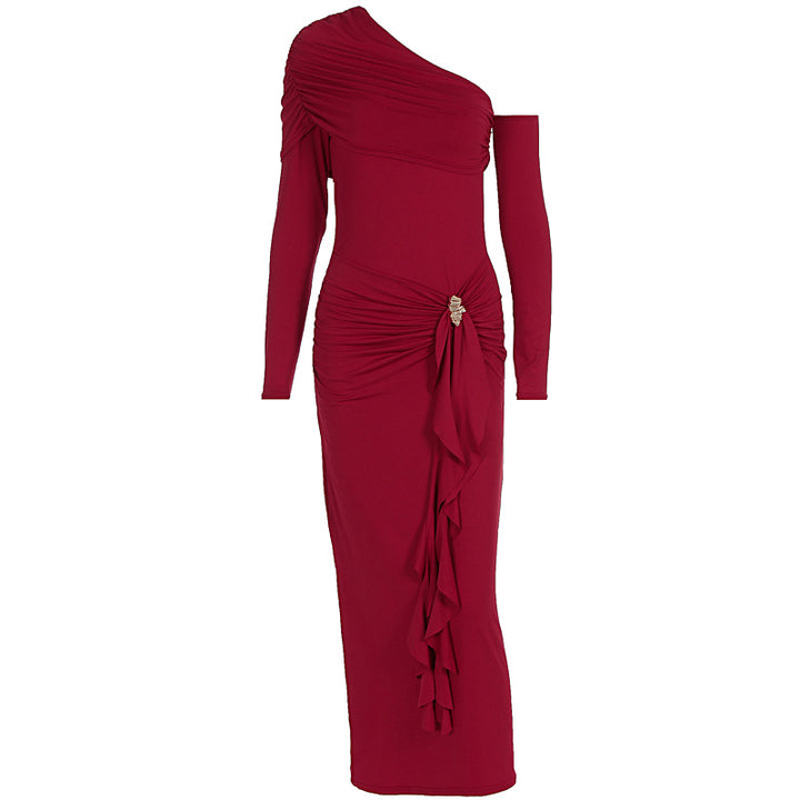 Dame elegant omslagkjole med asymmetrisk design og raffinerede draperinger Skovae