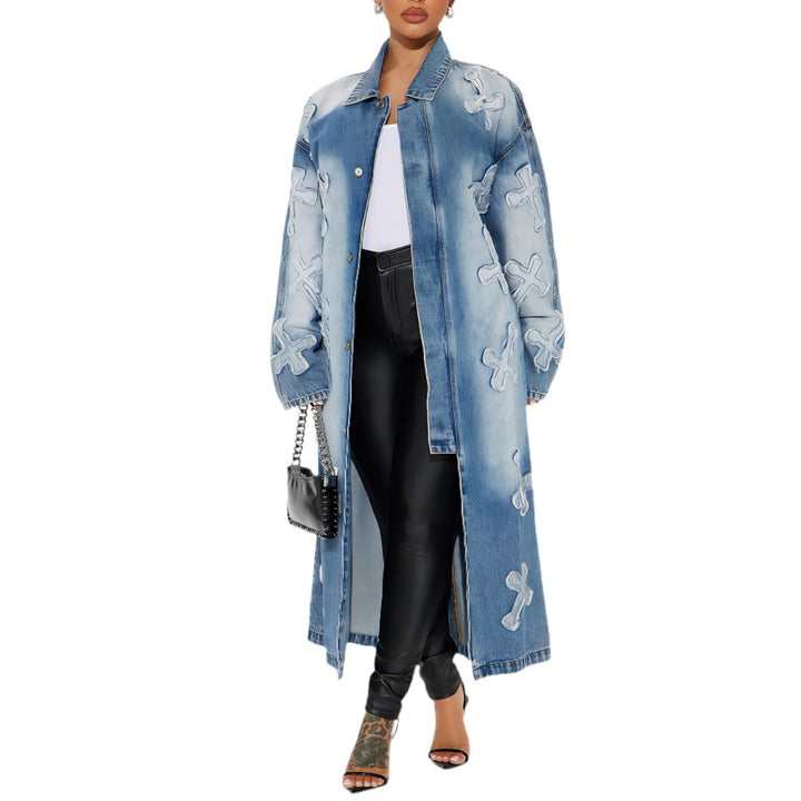 Dame Oversized Jeansjakke med dekorativt broderimønster Stilla