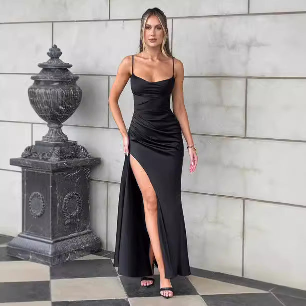 Dame elegante maxikjoler med sideslids og smalle stropper Skovae
