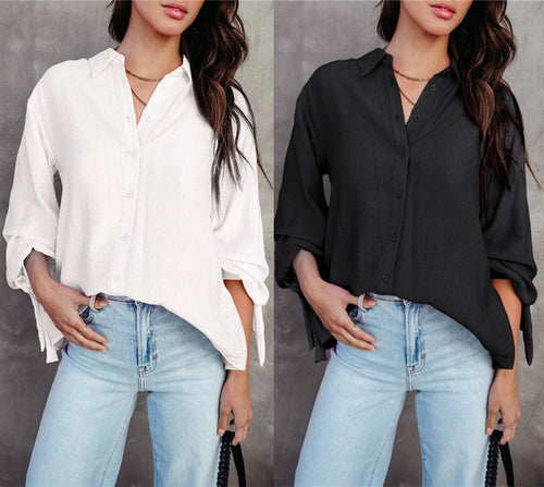 Dame casual bluse med knapper og brede ærmer Stilla