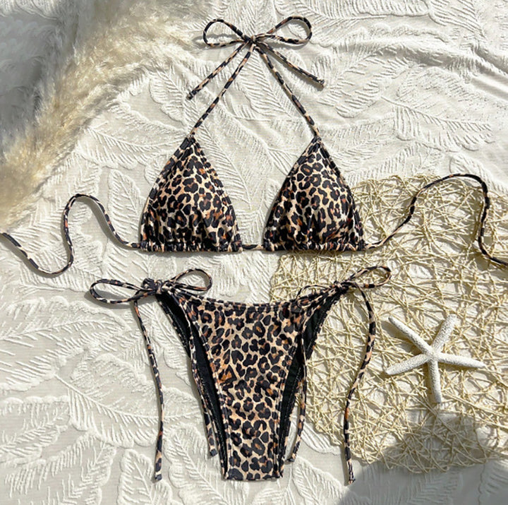 Dame triangel-bikini med justerbare stropper og trendy leomønster Skovae