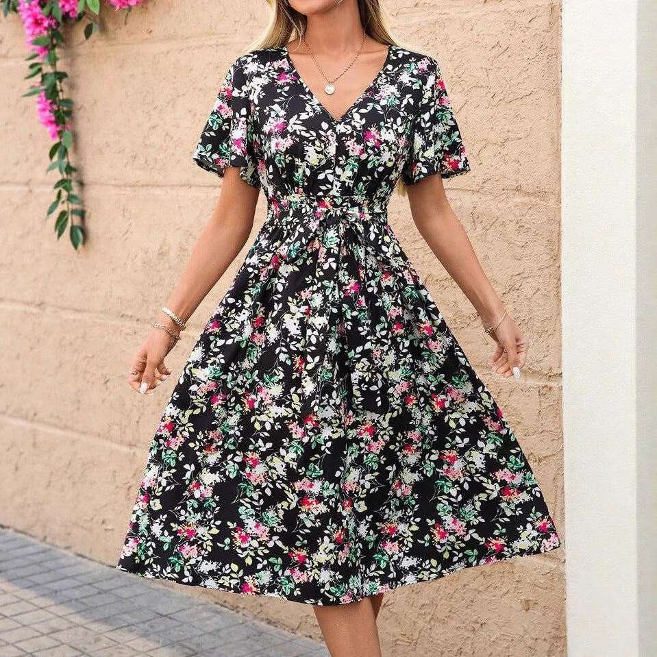 Dame Floral Talje kjole Midi Stilla
