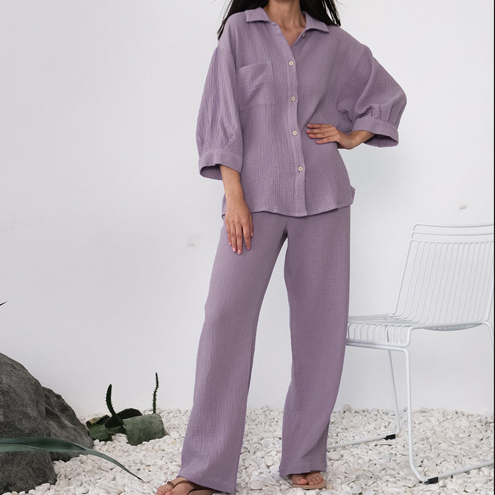 Damer Fritids-Loungewear-Sæt med løs Bluse og bred Bukser Stilla