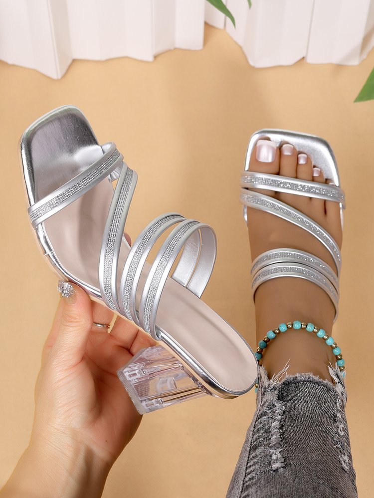 Dame elegante blokhælms-sandaletter med glitrende remme Stilla