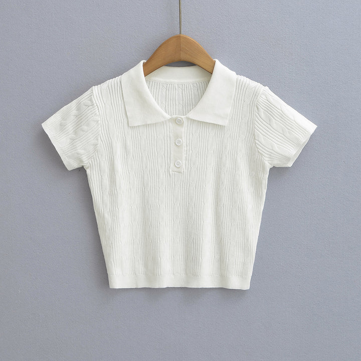 Dame elegant Polo-Shirt med fint ribdesign og knapdetaljer Stilla