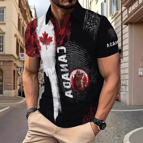 Herrer polo shirt med kreativt canadisk inspireret grafikdesign og høj kvalitet bomuldsblanding Stilla