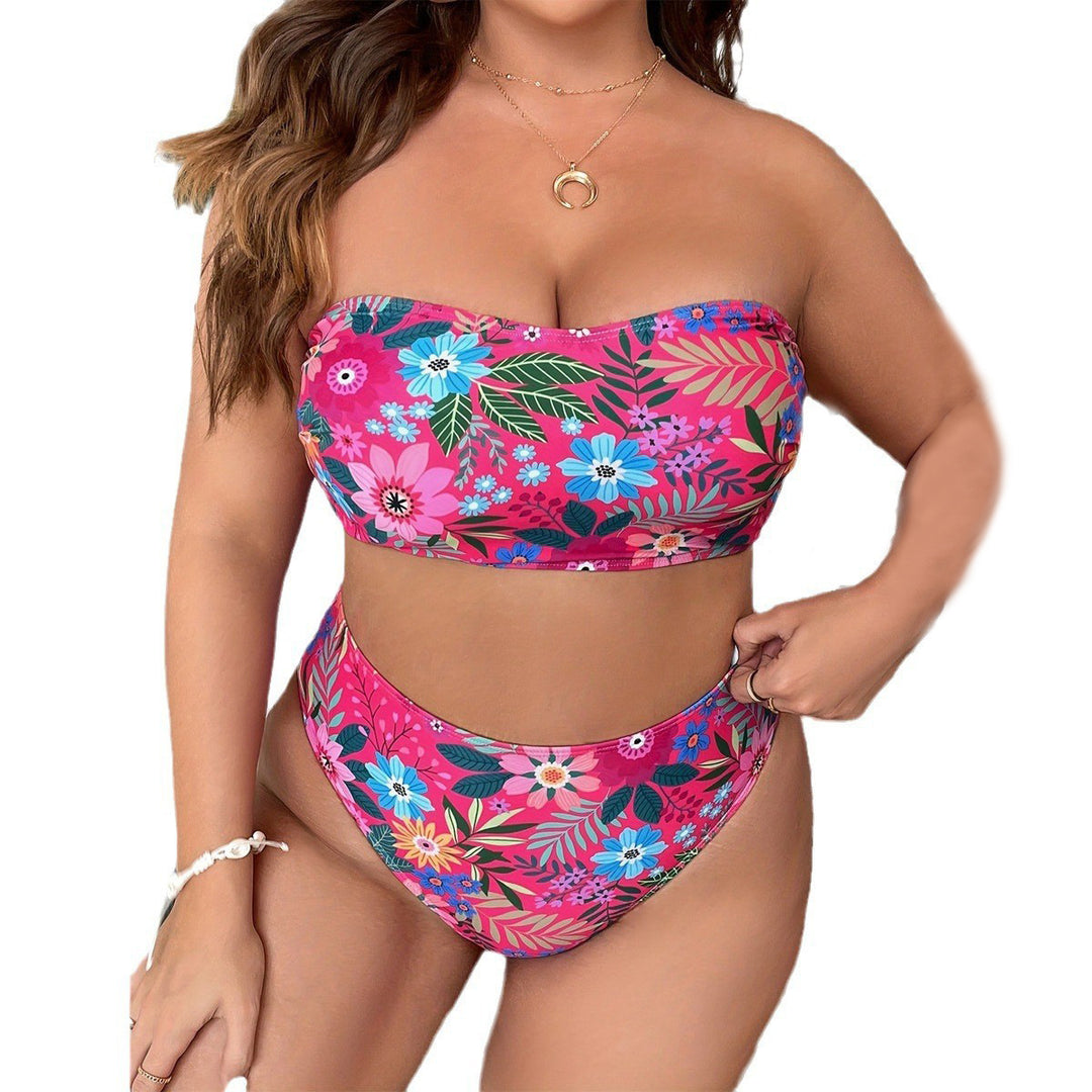 Dame Bandeau-bikini med blomsterdesign og høj talje Snit Skovae