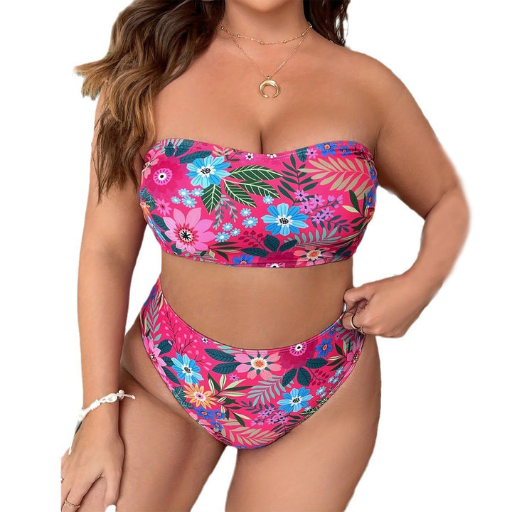 Dame Bandeau-bikini med blomsterdesign og høj talje Snit Skovae