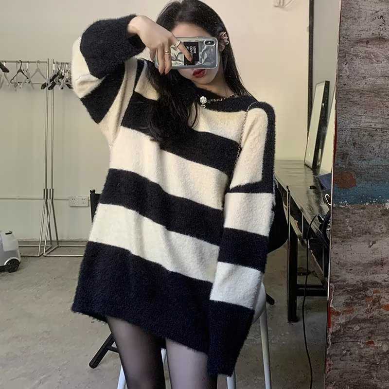 Femme stribet hyggelig strik Oversized sweater Stilla