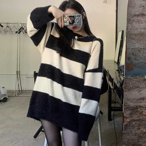 Femme stribet hyggelig strik Oversized sweater Stilla