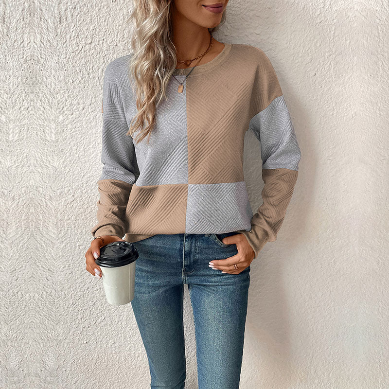 Dame mode sweatshirt med blokstribedesign og rund hals Stilla