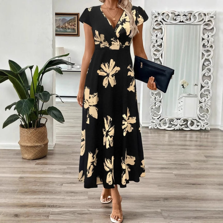 Dame Maxikjole med raffineret indpakningsdesign og floraltryk Stilla