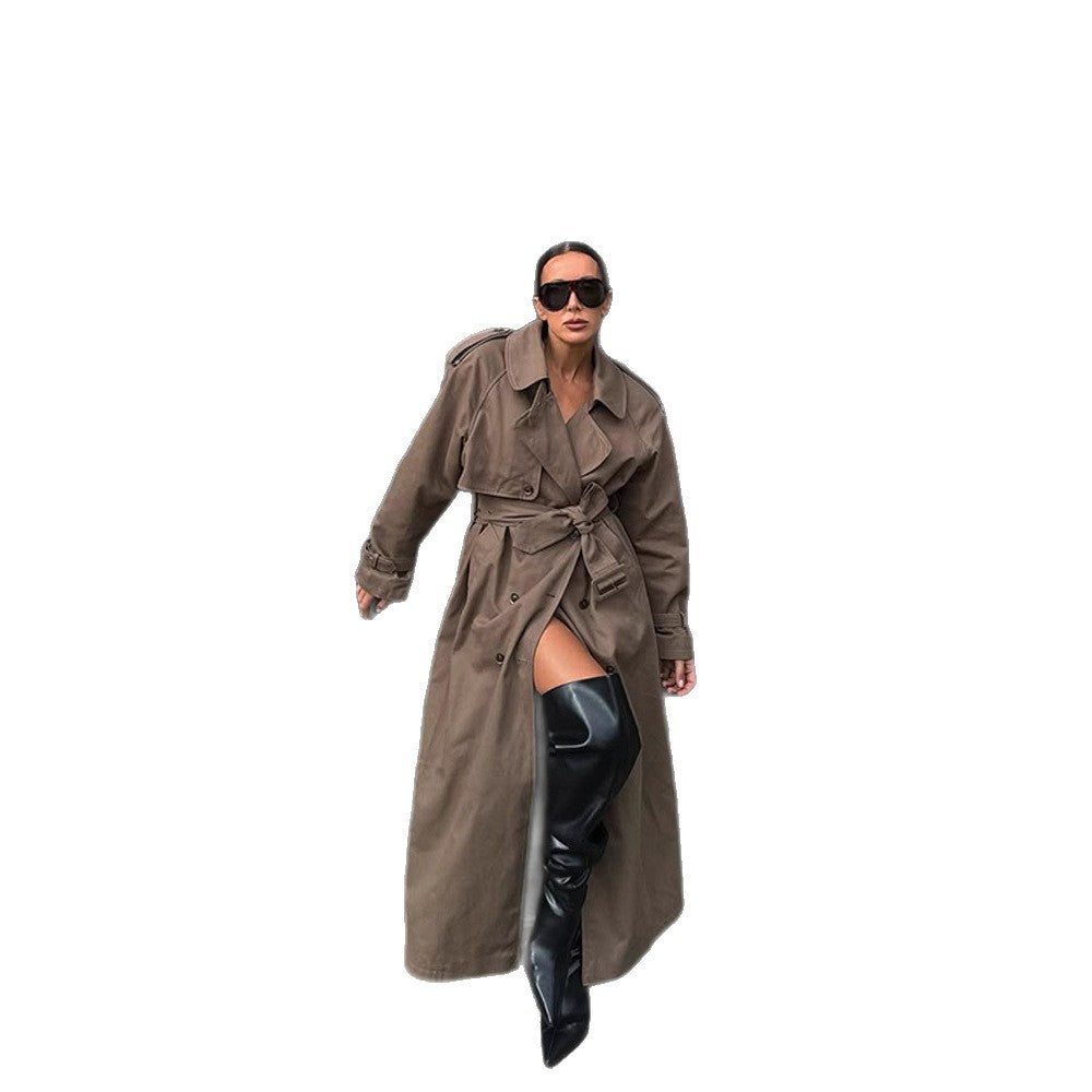 Dame elegant trenchcoat med taljebælte og højt lukket krave Stilla