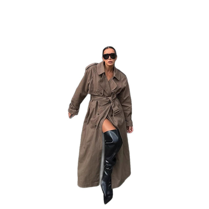 Dame elegant trenchcoat med taljebælte og højt lukket krave Stilla