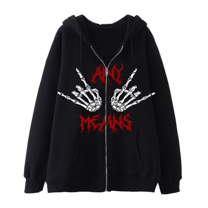 Damehoodie med unikt skeletdesign og praktiske kængurulommer Skovae