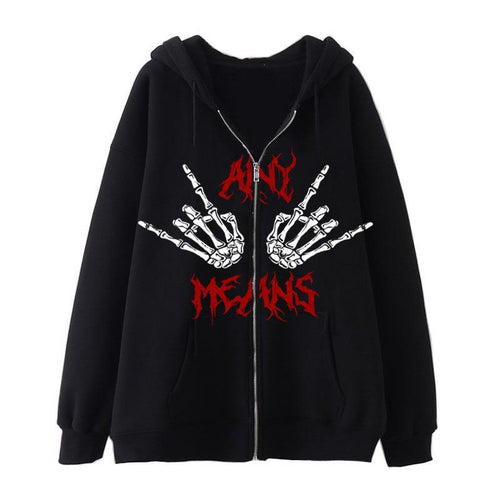 Damehoodie med unikt skeletdesign og praktiske kængurulommer Skovae