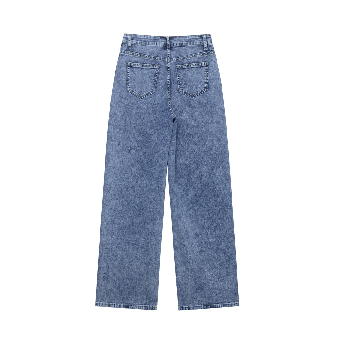 Dame bred Denim-bukser med patch-design Stilla