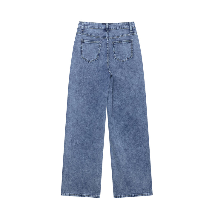 Dame bred Denim-bukser med patch-design Stilla
