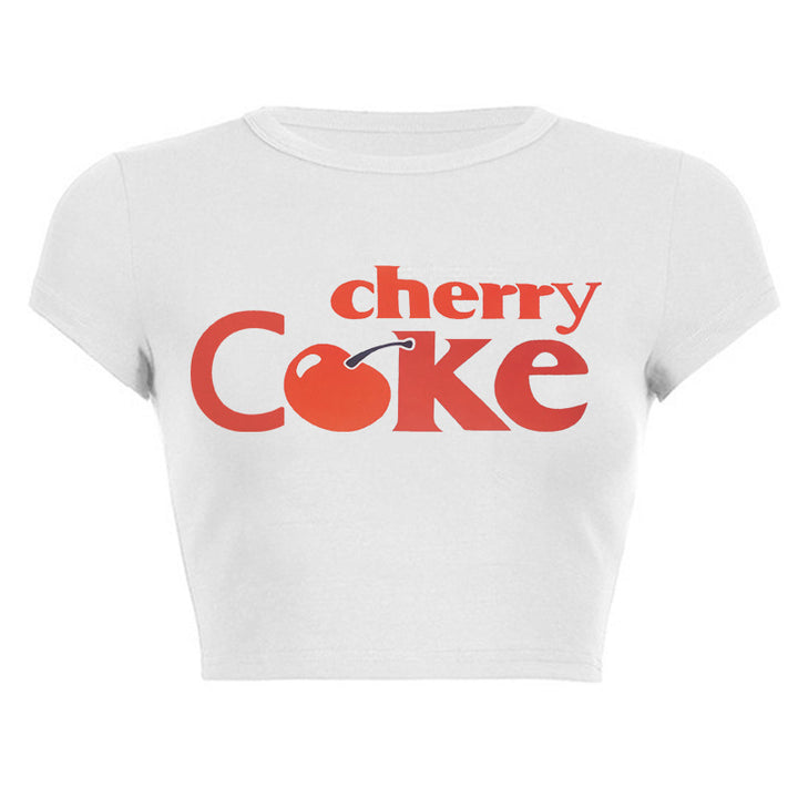 Dame Crop-top med kreativ drikkedesign og figursyet pasform Skovae