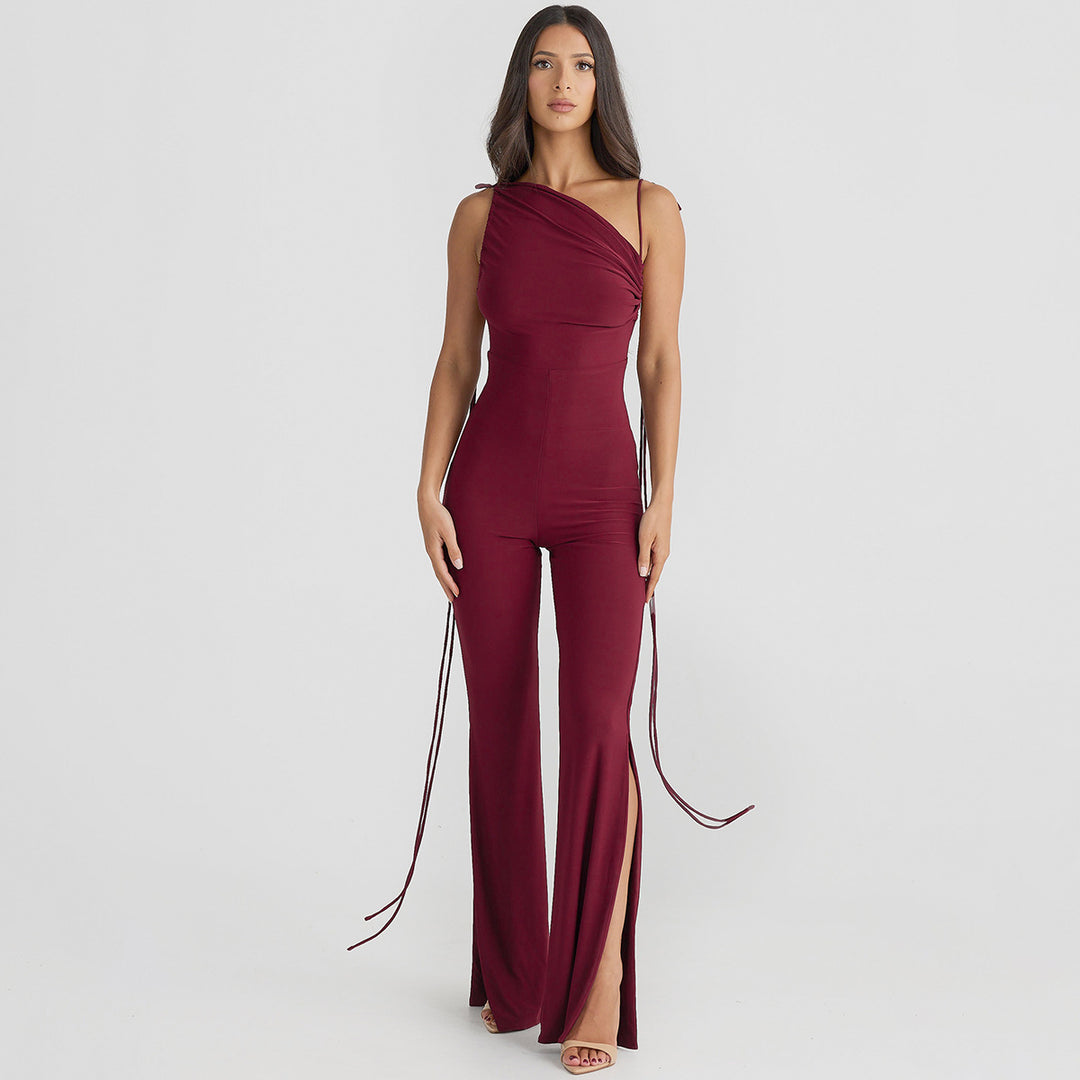 Dame Elegant Jumpsuit med flatterende Cowl-udskæring og sideslidser Stilla