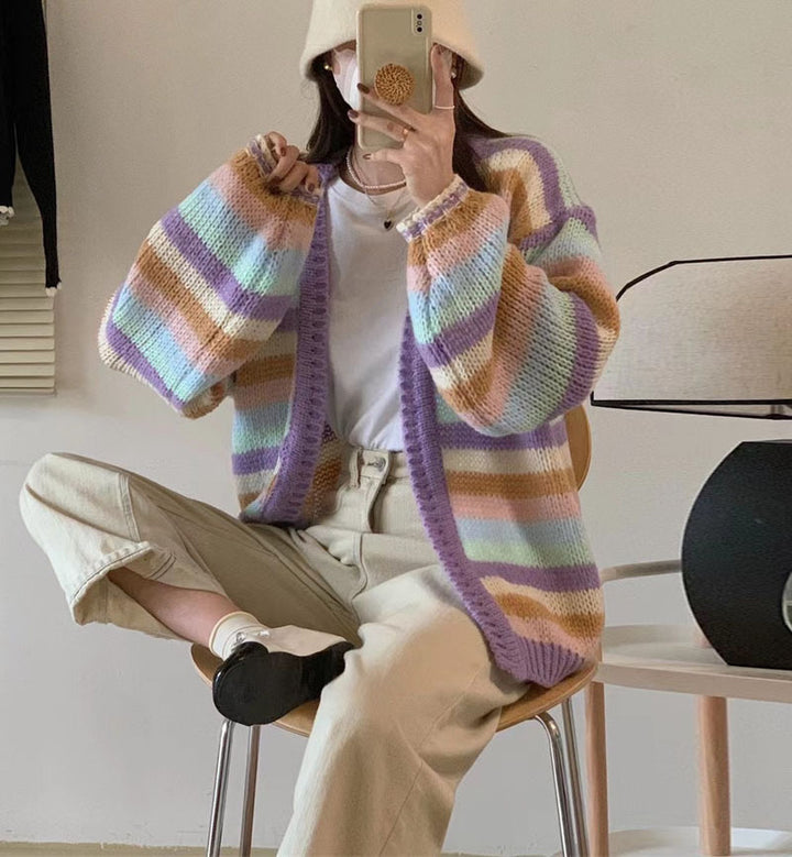 Femme Chunky Strik Åben Front Pastel Cardigan Stilla