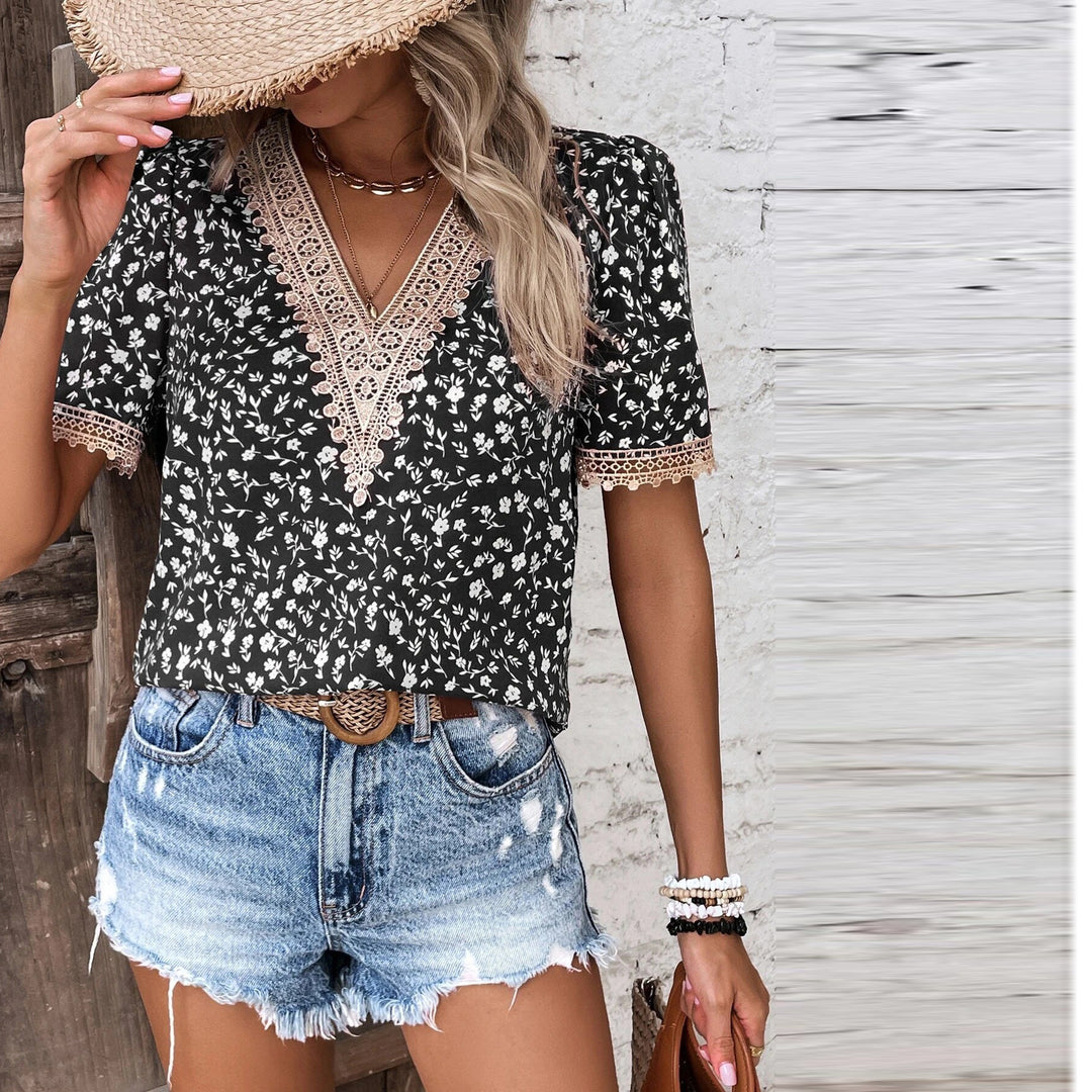 Dame blomsterbroderet bluse Stilla