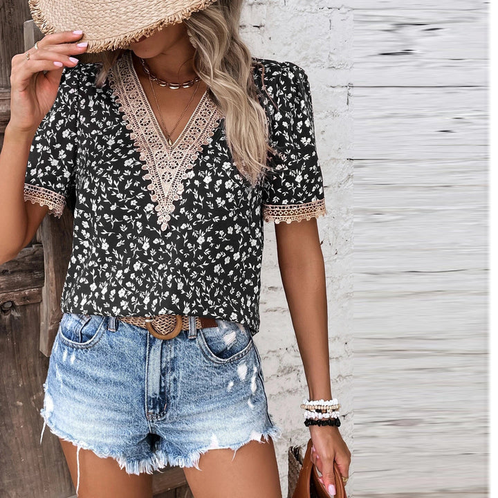 Dame blomsterbroderet bluse Stilla