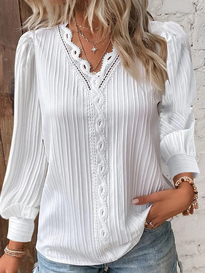 Dame Elegant Bluse med struktureret mønster og flæser Stilla