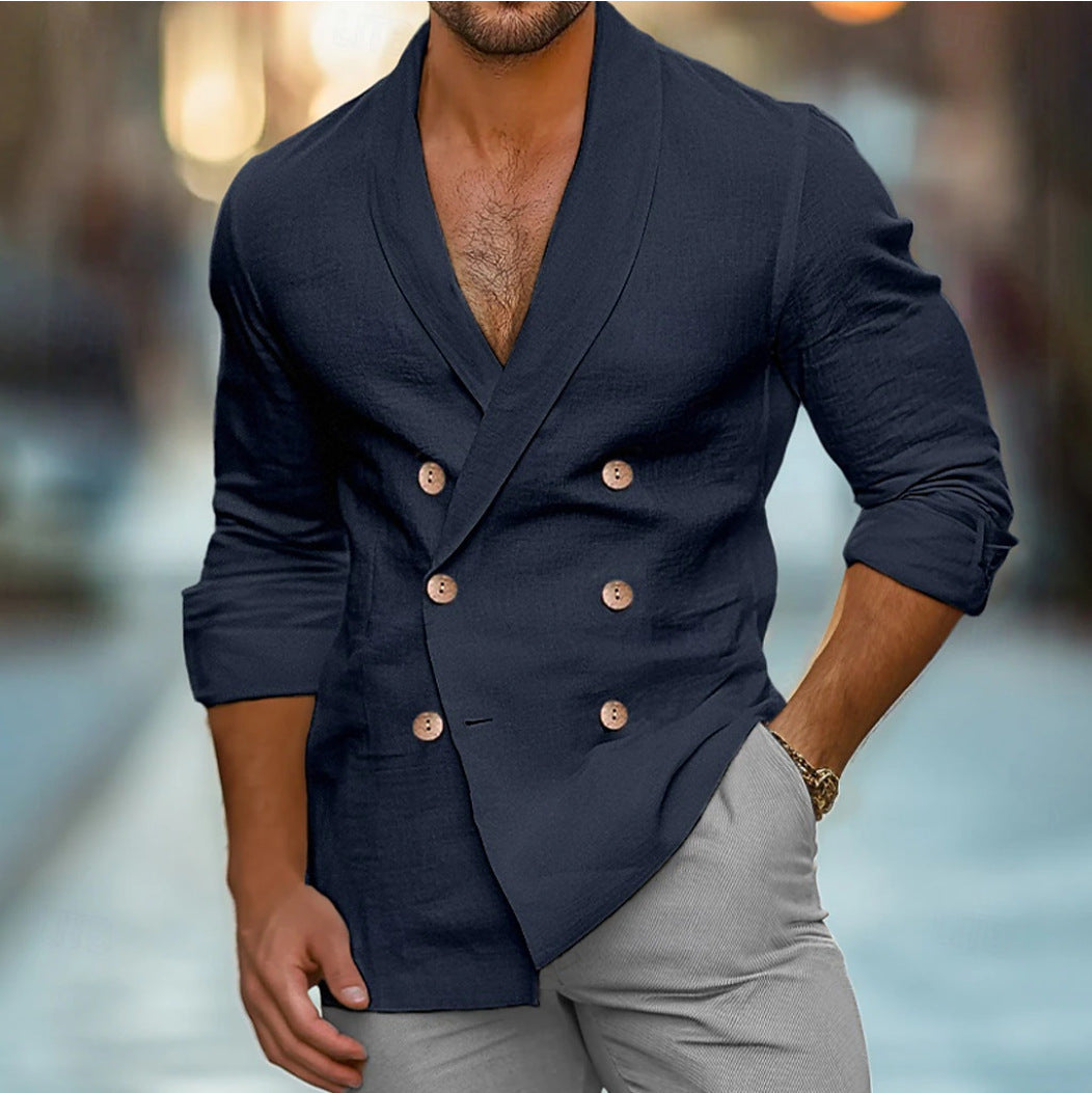 Herrer moderne linned blazer med dobbelte knaplukninger og reverskrave Stilla