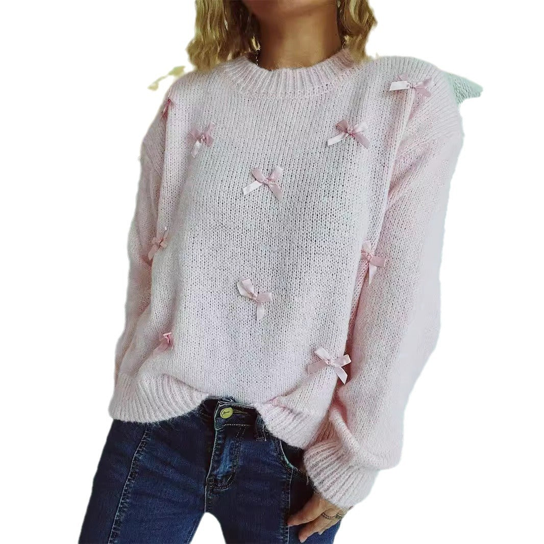 Kvindernes strikket sweater med legende sløjfeapplikationer Stilla