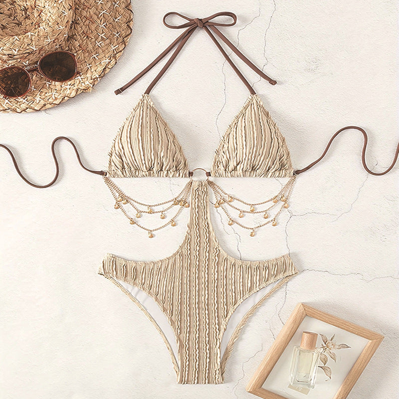 Dame Triangel-Bikini med fashionable kædeaccentuer Skovae
