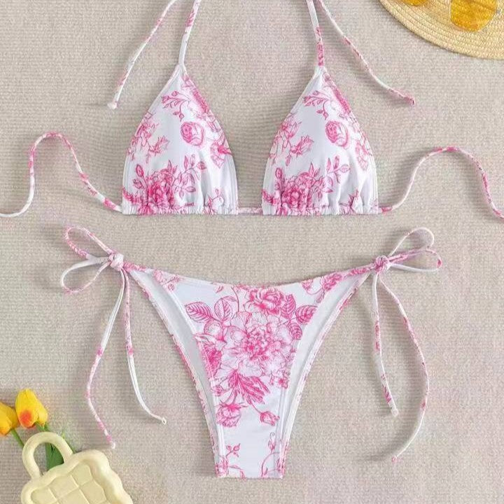 Dame Triangel-Bikini-Sæt med delikate blomstermotiver Skovae