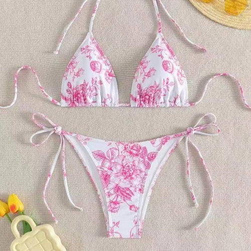 Dame Triangel-Bikini-Sæt med delikate blomstermotiver Skovae