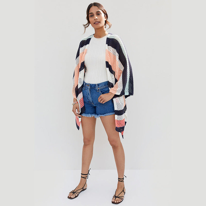 Damer Let Farveblok Strand-Poncho Stilla