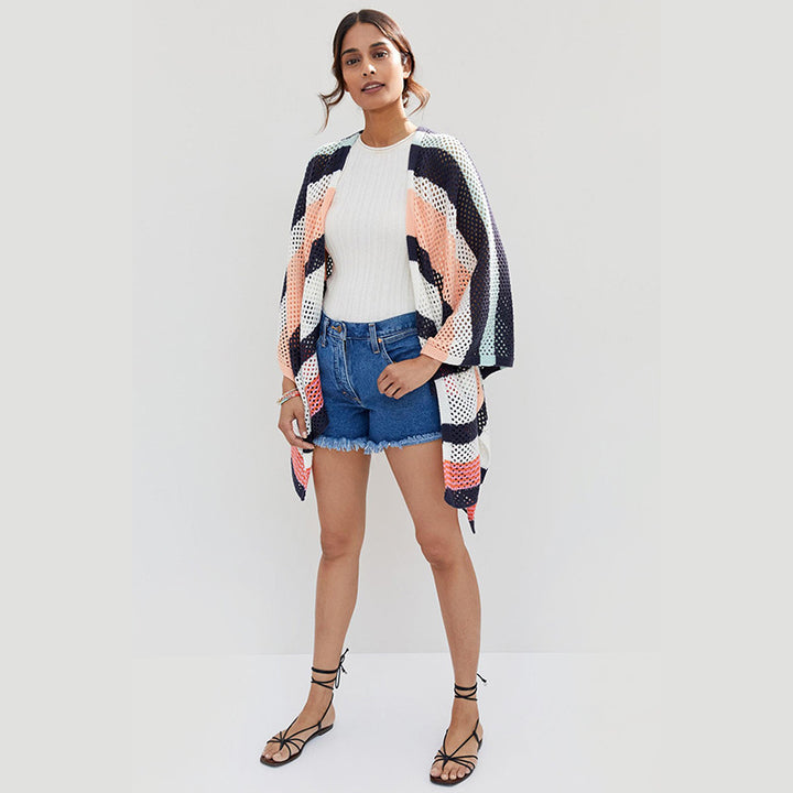 Damer Let Farveblok Strand-Poncho Stilla