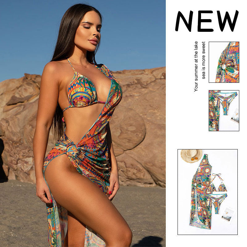 Dame Triangel-Bikini med asymmetrisk indpakning nederdel og moderigtigt farvedesign Skovae