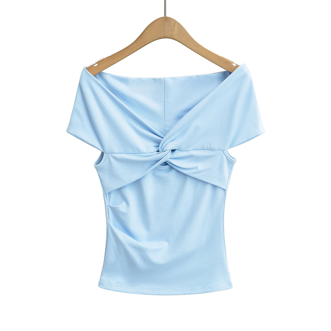 Dame Off-Shoulder Overdel med raffineret knudedesign og elastisk materiale Stilla